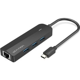 Vention Hub USB Tipo C TGPBB 3xUSB 1xRJ45 1xMicro B PD Negro